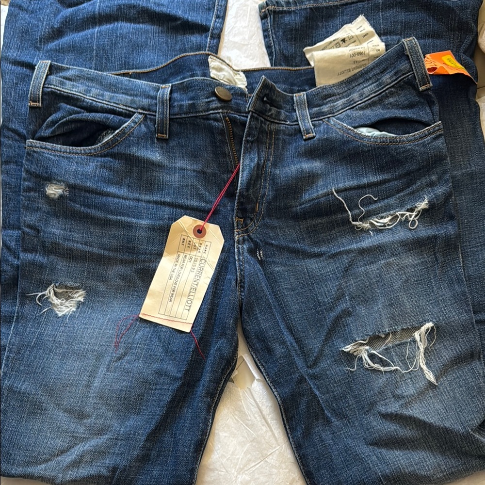 RARE WOMENS CURRENT ELLIOTT DISTRESSED BLUE DENIM JEANS SZ 29